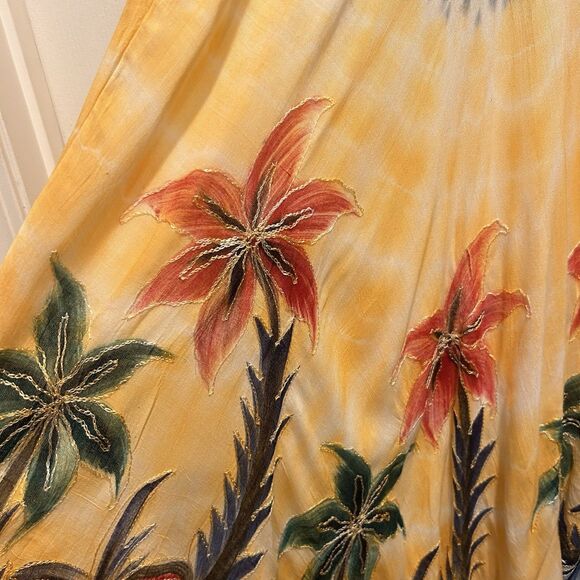Shoreline Coverup Midi Sundress One Size Rayon Yellow Tie Dye Boho Hippie Beach - Picture 2 of 9
